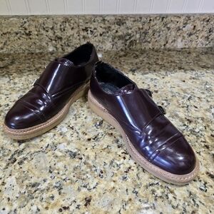 Zara Trafaluc Cade Monk Strap Slip-on Shoe Womens 38 (8) Maroon Patent Platform